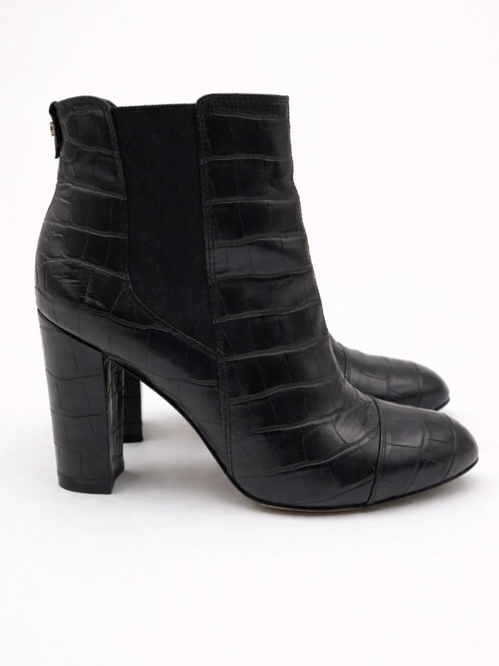 Sam Edelman Croc Embossed Ankle Booties Womens 6 Black Leather Block Heel Boots
